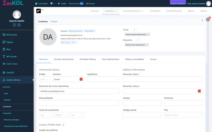 Gestion Contactos en ZasKOL - Empatía Digital-1